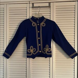 Vintage Pendleton 100% wool military-style cardigan sweater royal blue Small